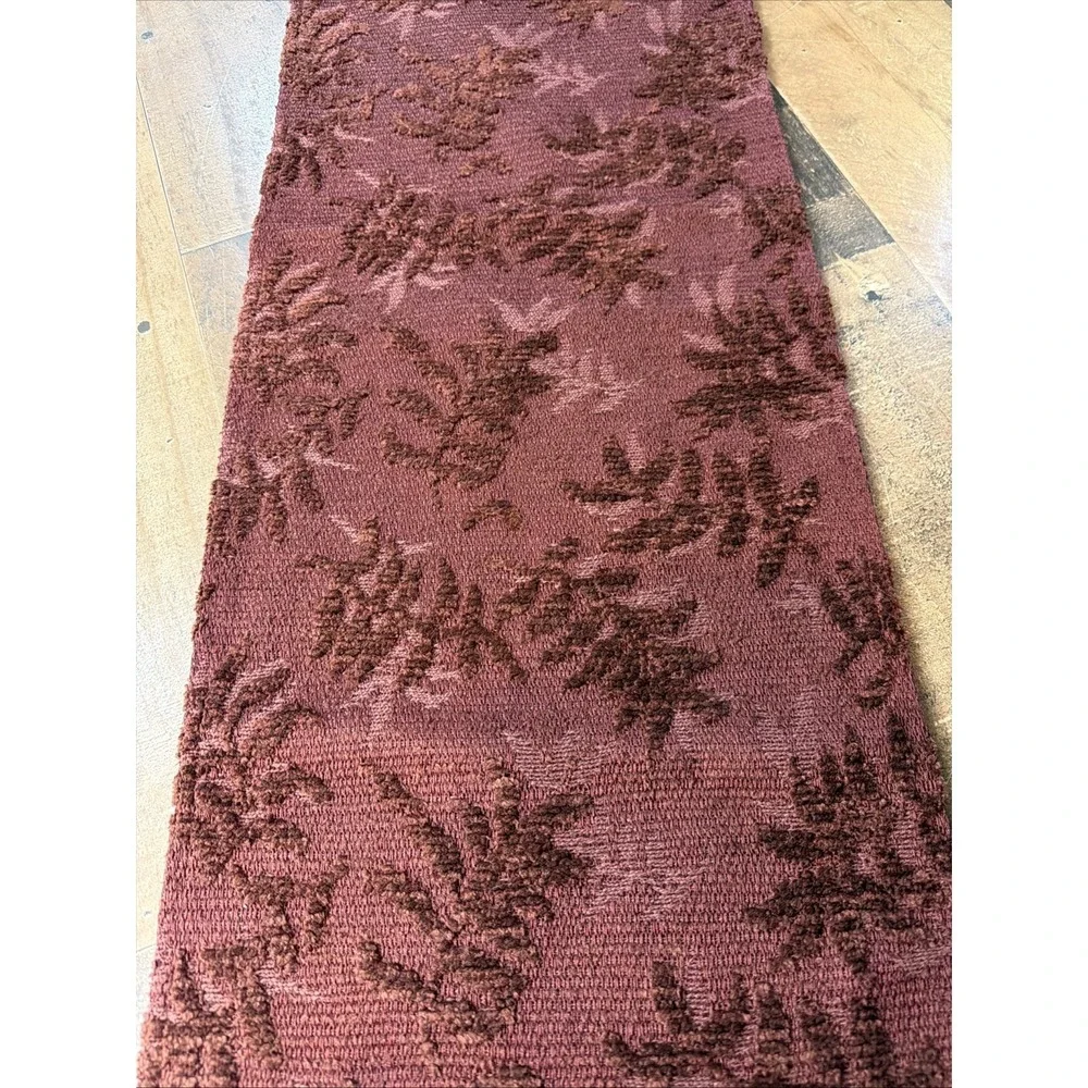 Vintage Chenille Table Runner Red Rust Floral Jacquard Fringe Boho 12x70 Ornate